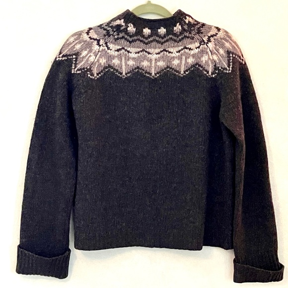 Fair Isle Brown Wool Cardigan Full Zip Sweater  M - Picture 3 of 6